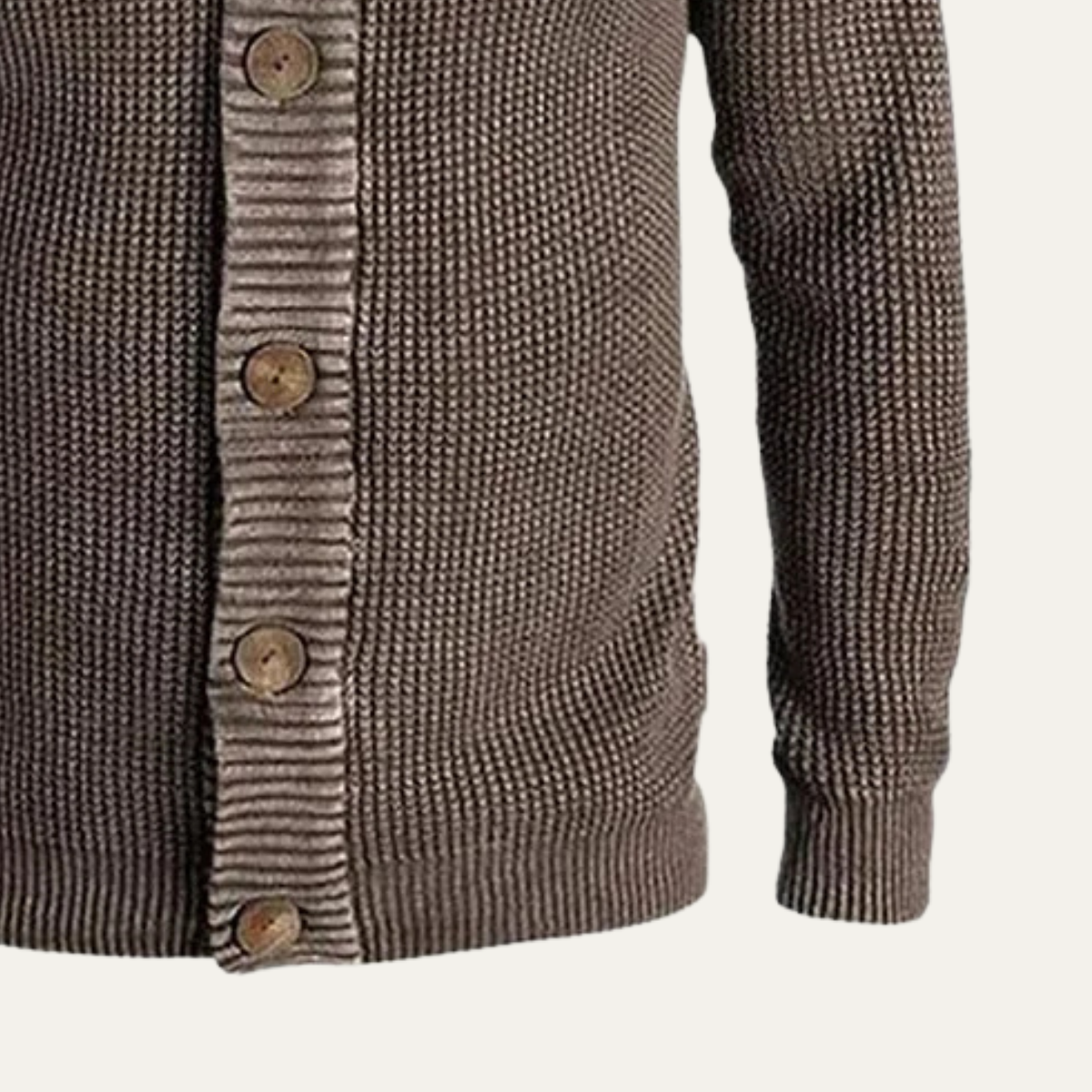 Thick Knit Men's Button Up Cardigan with Crew Neck