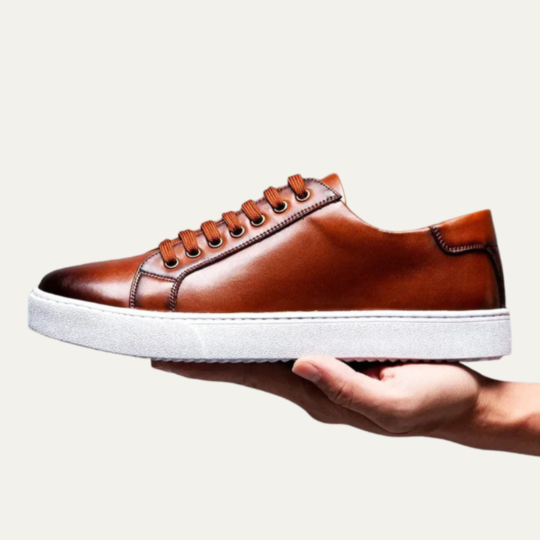 Classic Men's Low Top Leather Sneakers with Thick Sole
