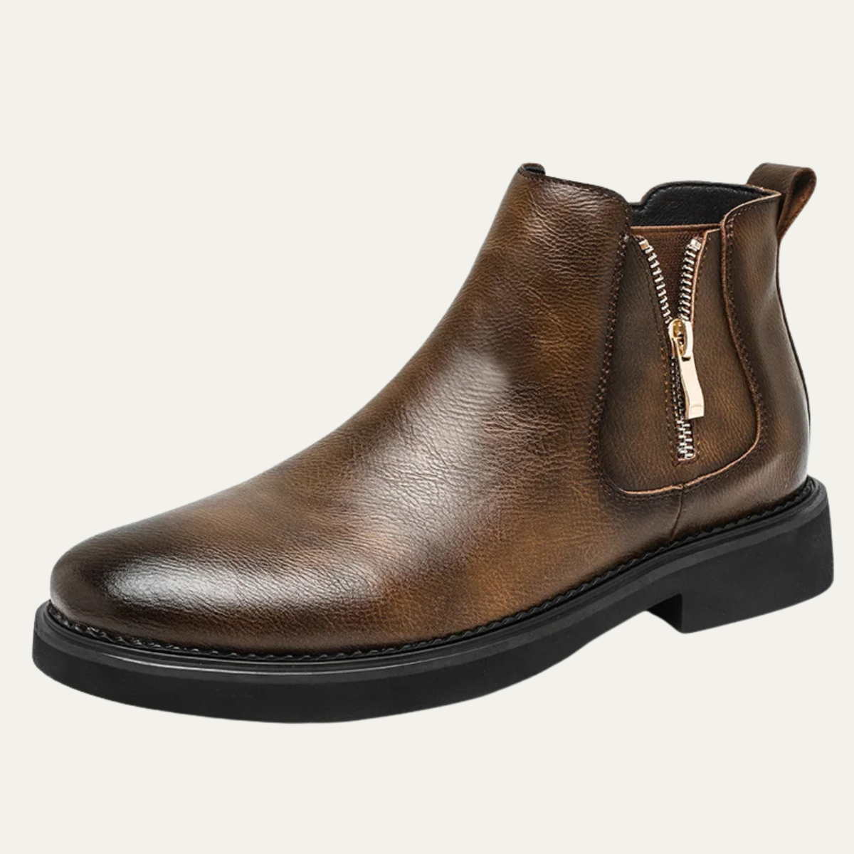 Classic Brown Leather Men's Ankle Boots Side Zip