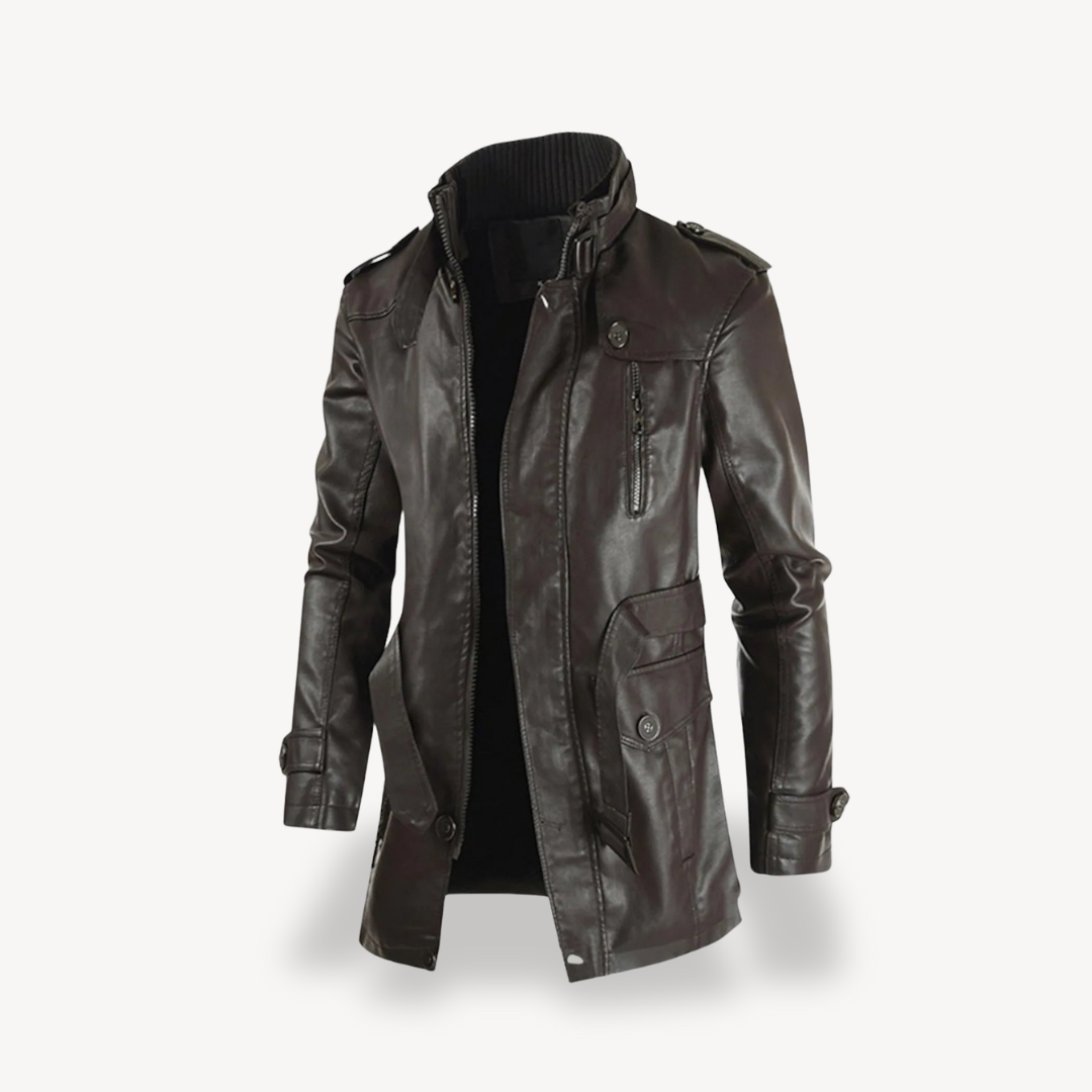 Men's Synthetic Leather Zip Up Biker Coat
