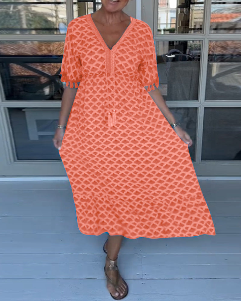 Comfortable V-Neck Floral Summer Dress for Ladies
