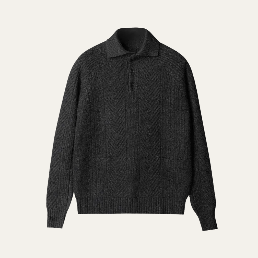 Men's Patterned Zip Neck Knit Polo Shirt