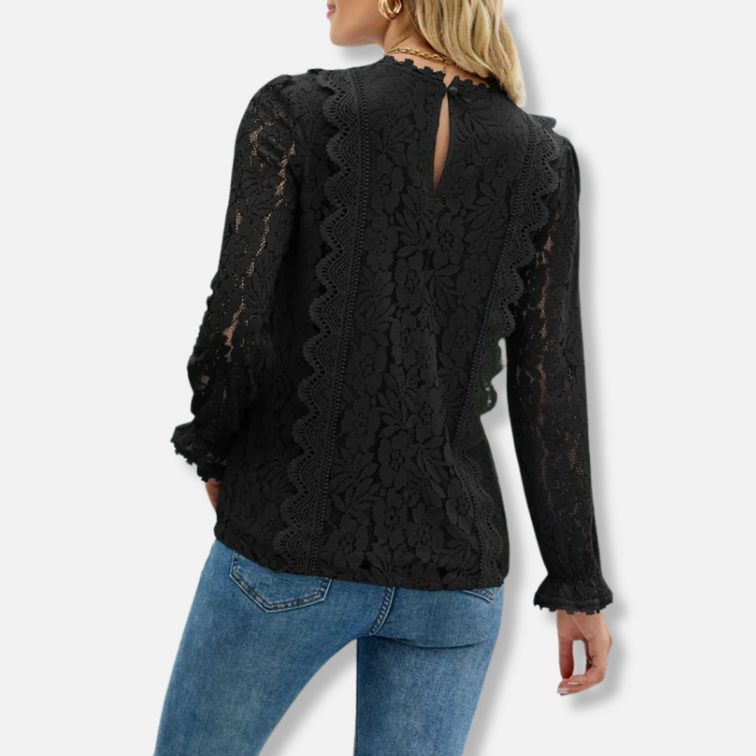 Feminine Lace Trim Floral Blouse