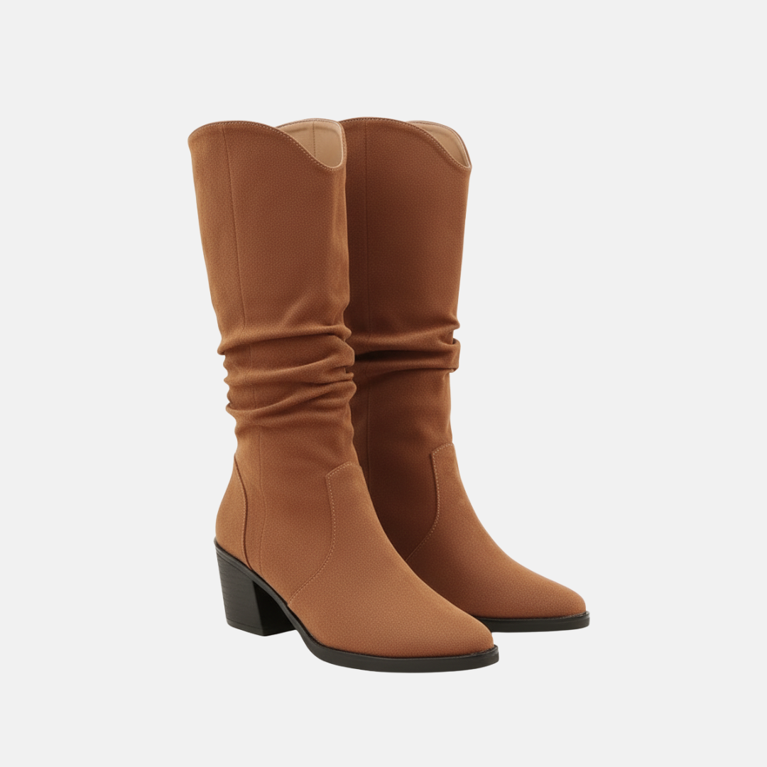 Ladies Suede Slouch Boots Pointed Toe Mid Heel