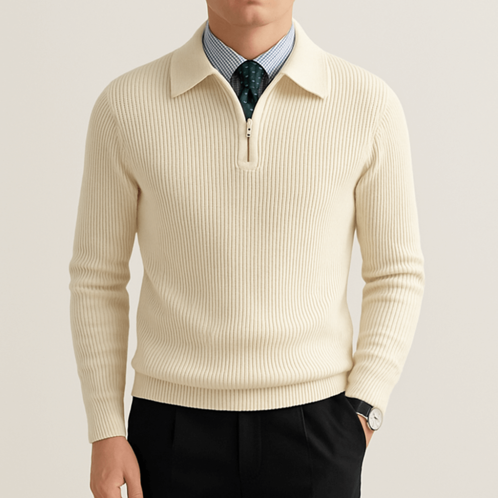 Classic Fit Crew Neck Zip Sweater