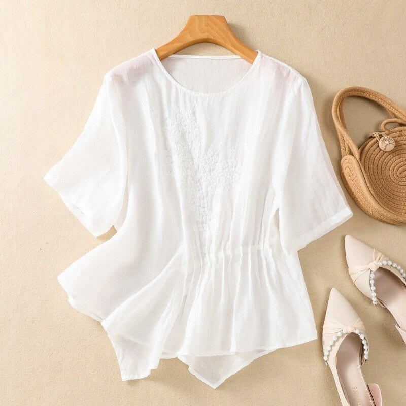 Comfortable Embroidered Crew Neck Casual Top