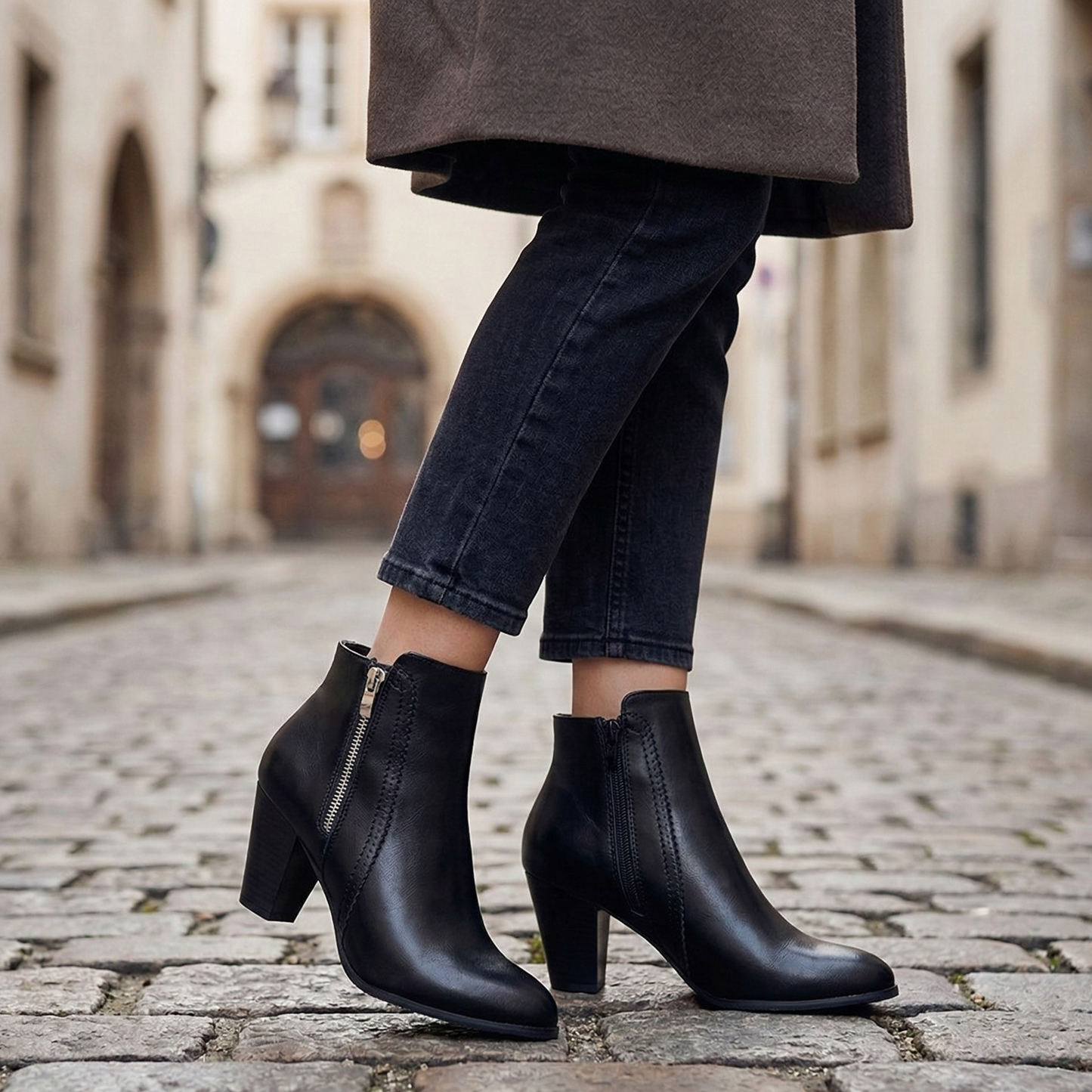 Low Heel Side Zip Ankle Boots for Women
