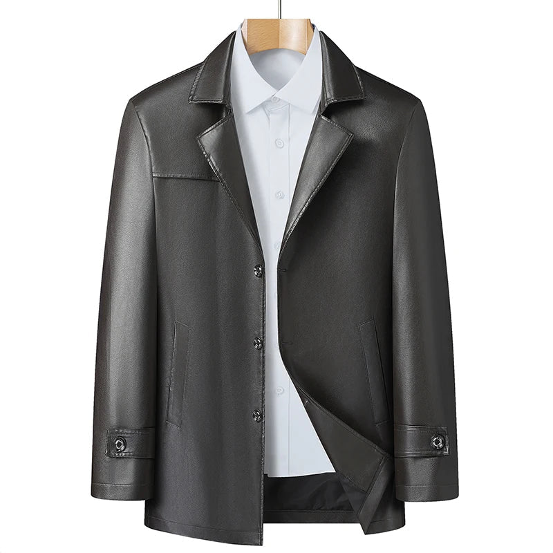 Premium Fake Leather Long Coat