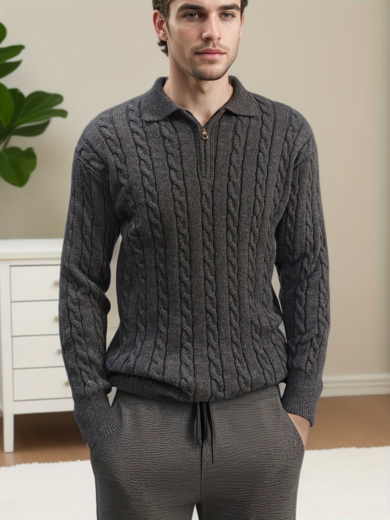 Comfortable Blue Quarter Zip Fleece Pullover Sweater - OutfitLondon