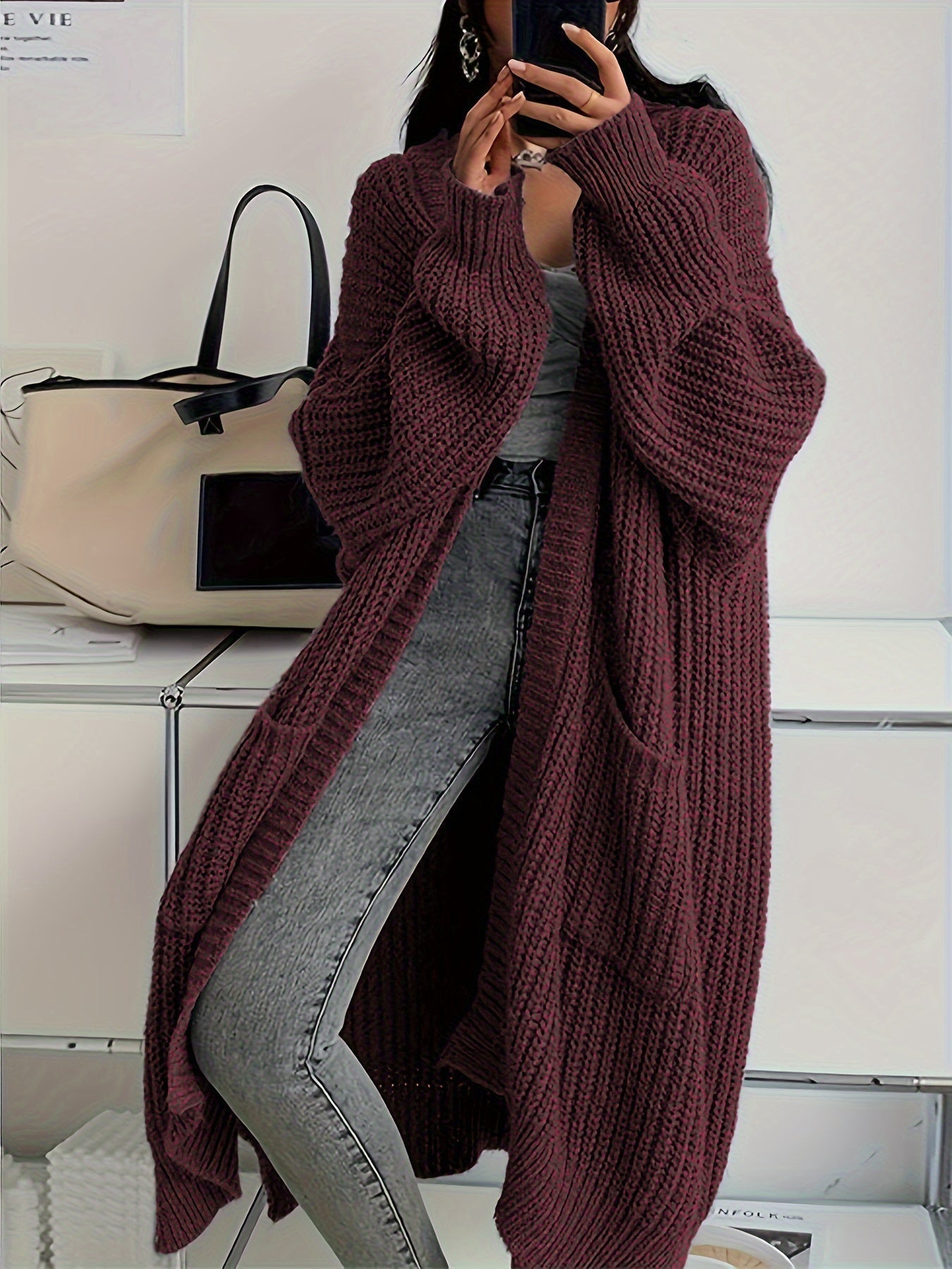 Soft Large Pocket Ladies Wool Sweater Cardigan