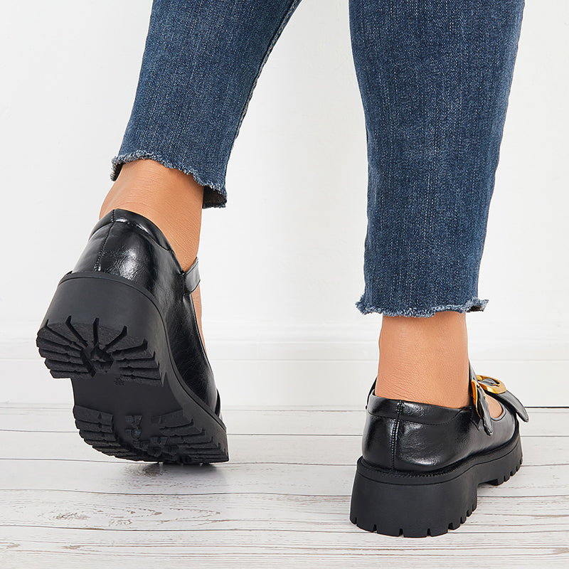 Retro Mary Jane Shoes Buckle Strap Platform Loafer School Shoes