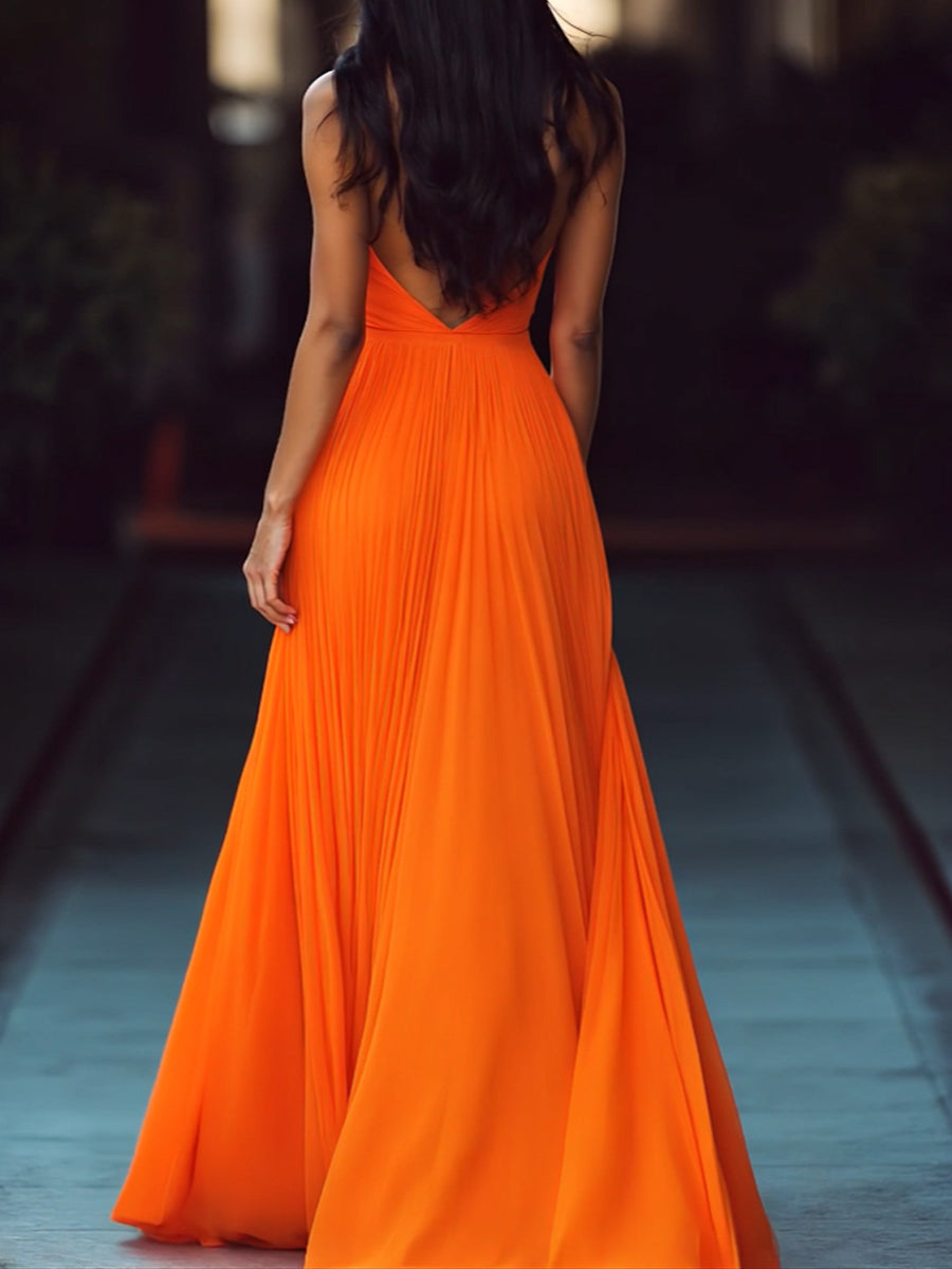 Elegant V Neck Flowy Maxi Dress