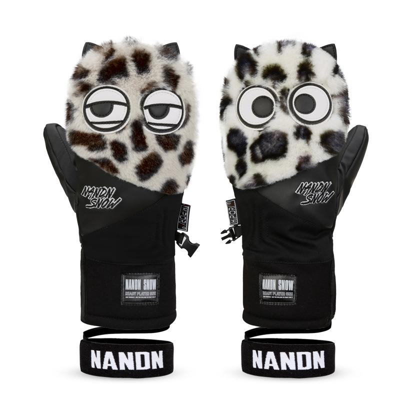 Men's Snow Mascot Furry Snowboard Gloves Winter Mittens