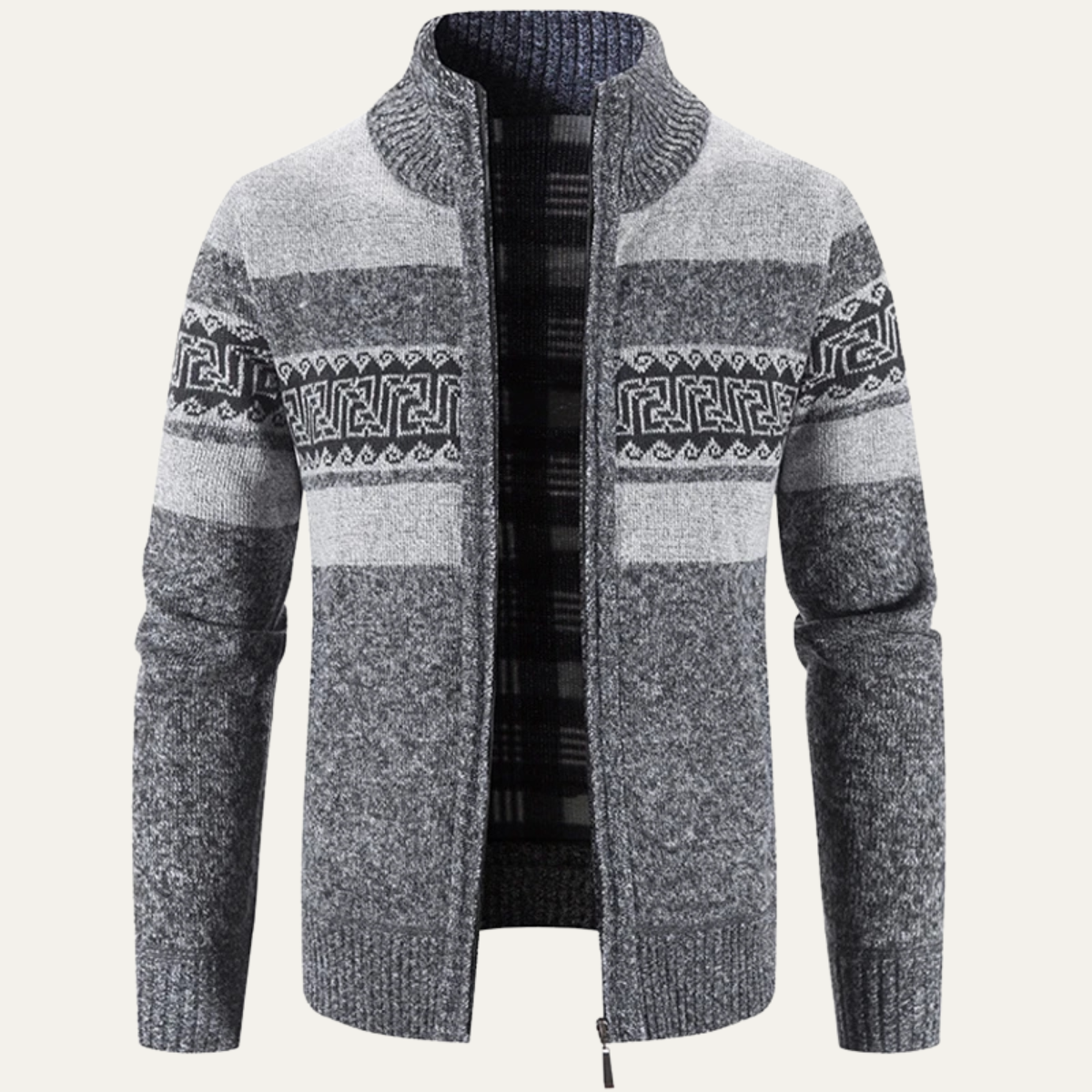 Men's Crew Neck Zip Cardigan with Textured Pattern