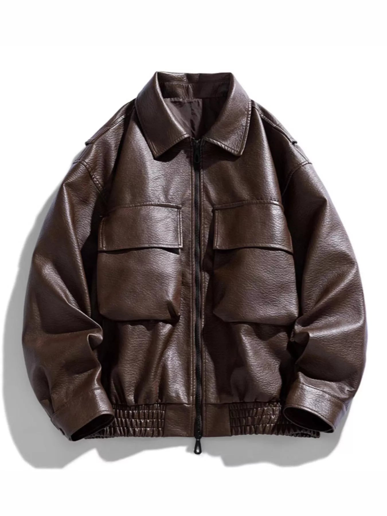 Large Faux Leather Aviator Jacket