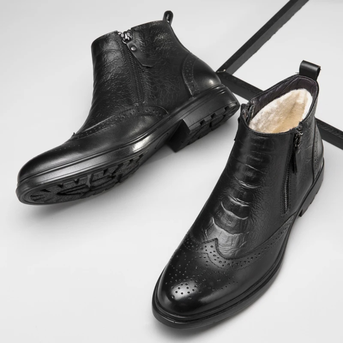Warm Insulated Leather Zip Boots for Men