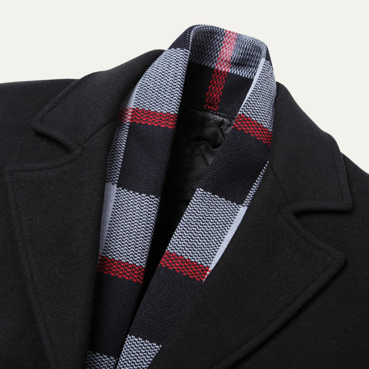 Classic Men's Wool Coat with Stylish Scarf Trim