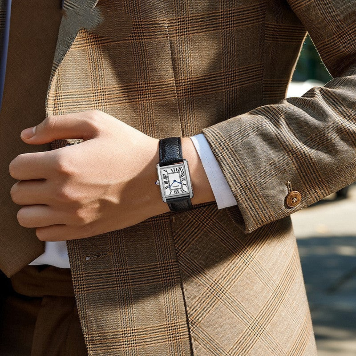 Elegant Men's Quartz Watch - Genuine Leather Band