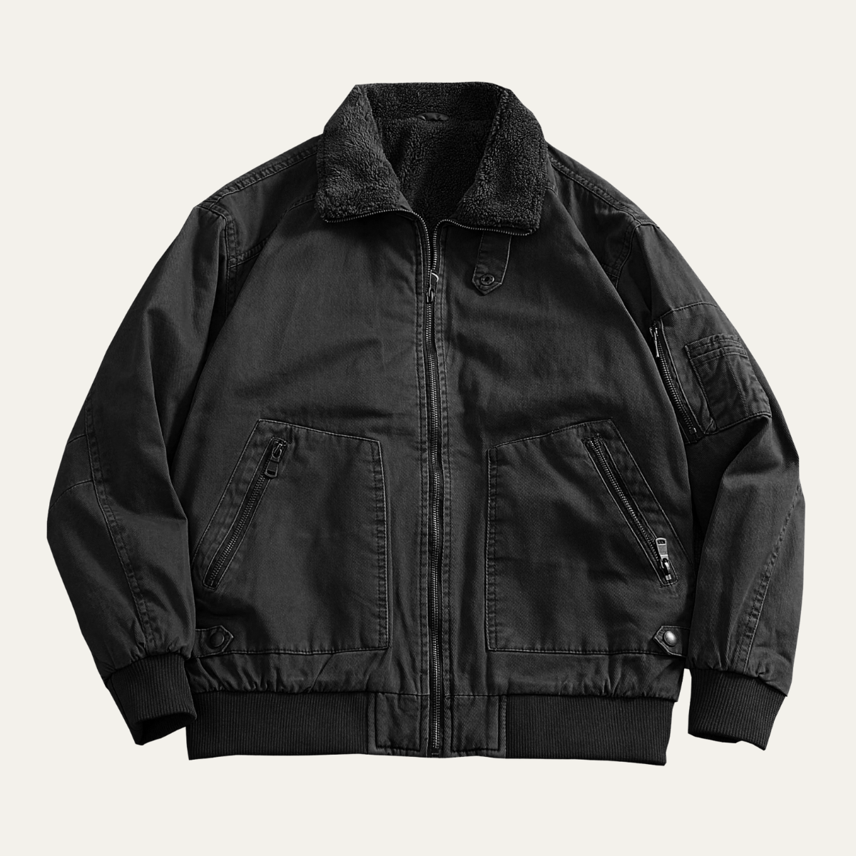 Warm Men's Fleece Lined Cotton Bomber Jacket