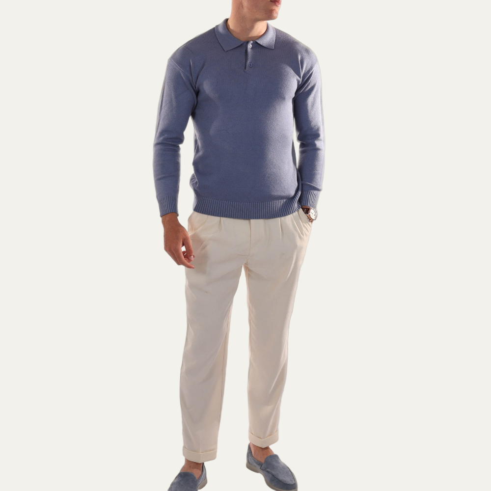 Classic Fit Knit Polo Sweater for Men