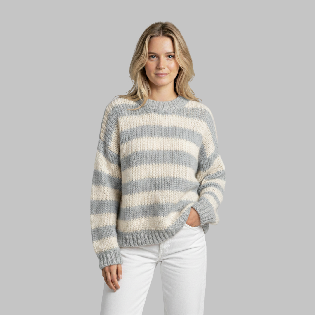 Ladies Traditional Striped Crew Neck Sweater