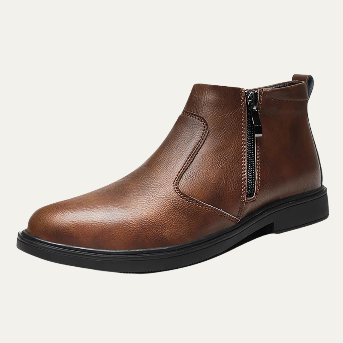 Brown Leather Men's Ankle Boots Side Zip Style