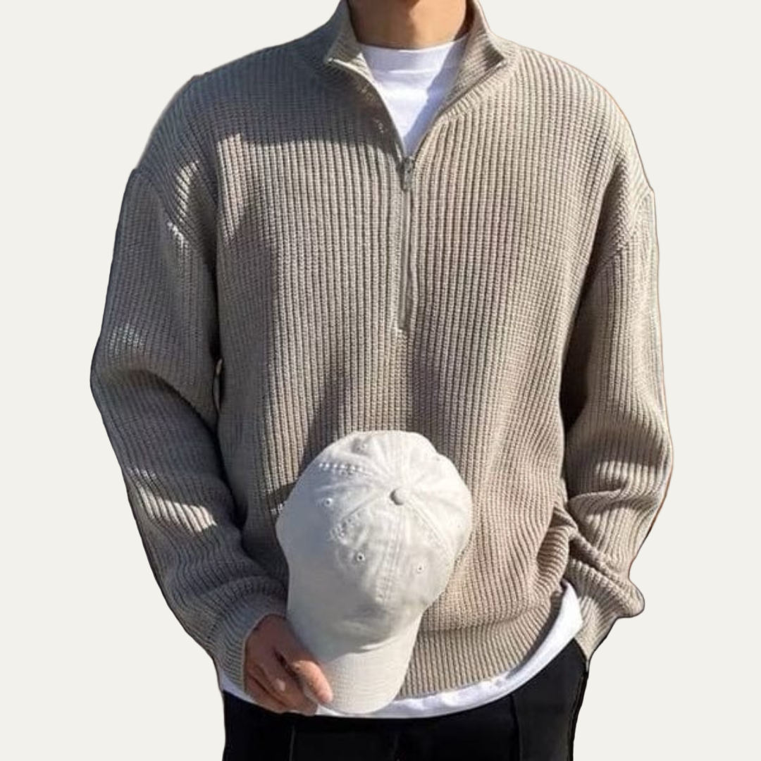 Casual Fit Crew Neck Quarter Zip Sweater