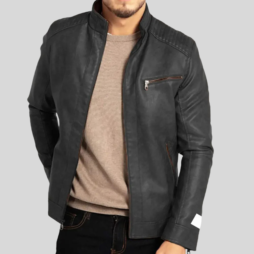 Waterproof Mens Biker Leather Jacket