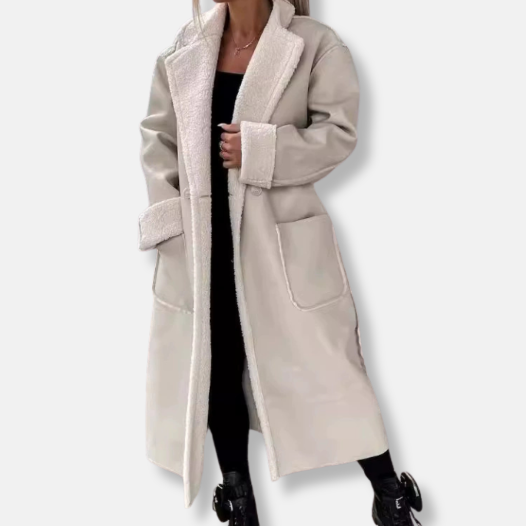 Women's Oversized Wrap Coat with Soft Fur Trim