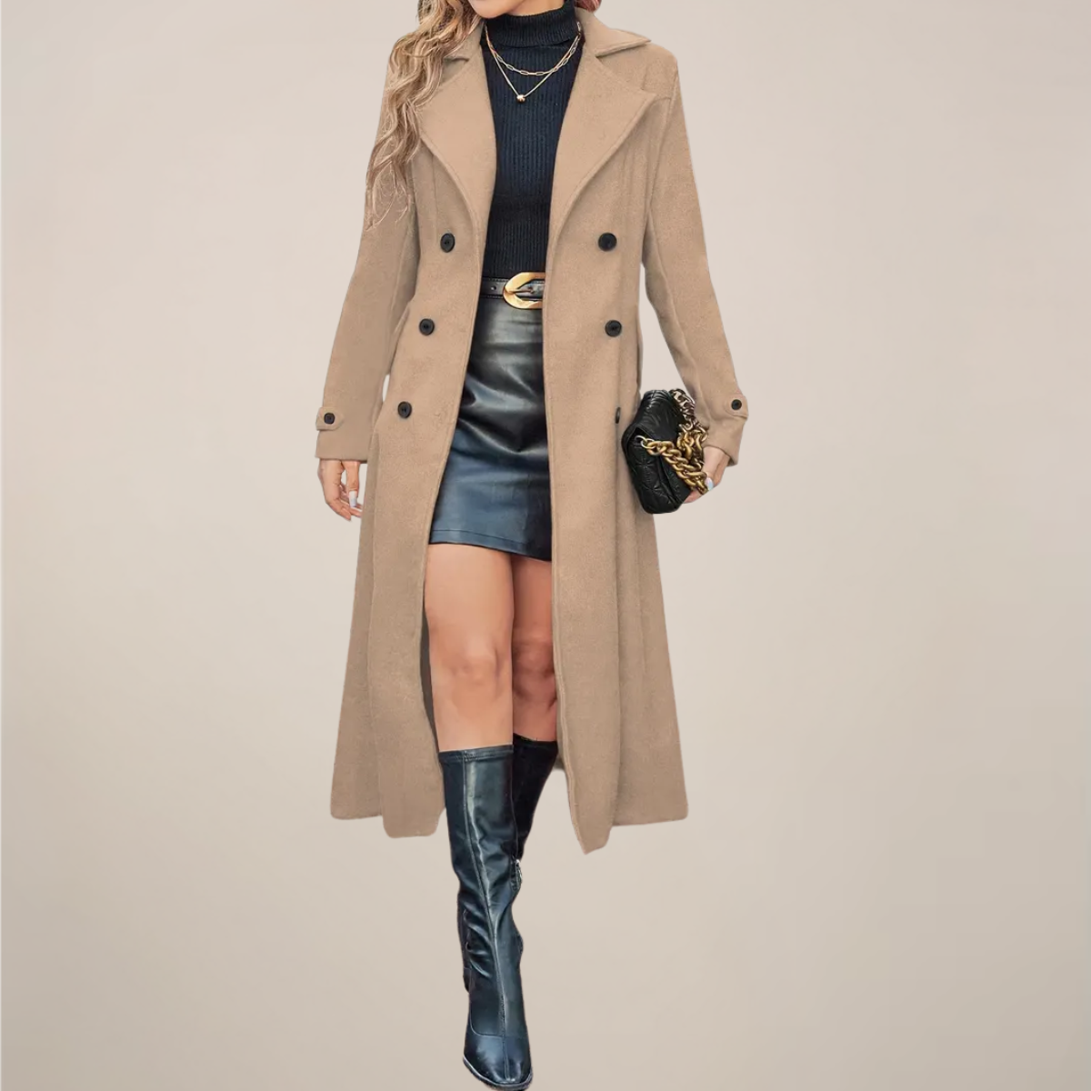 Warm Women's Classic Winter Coat with Fitted Lapel