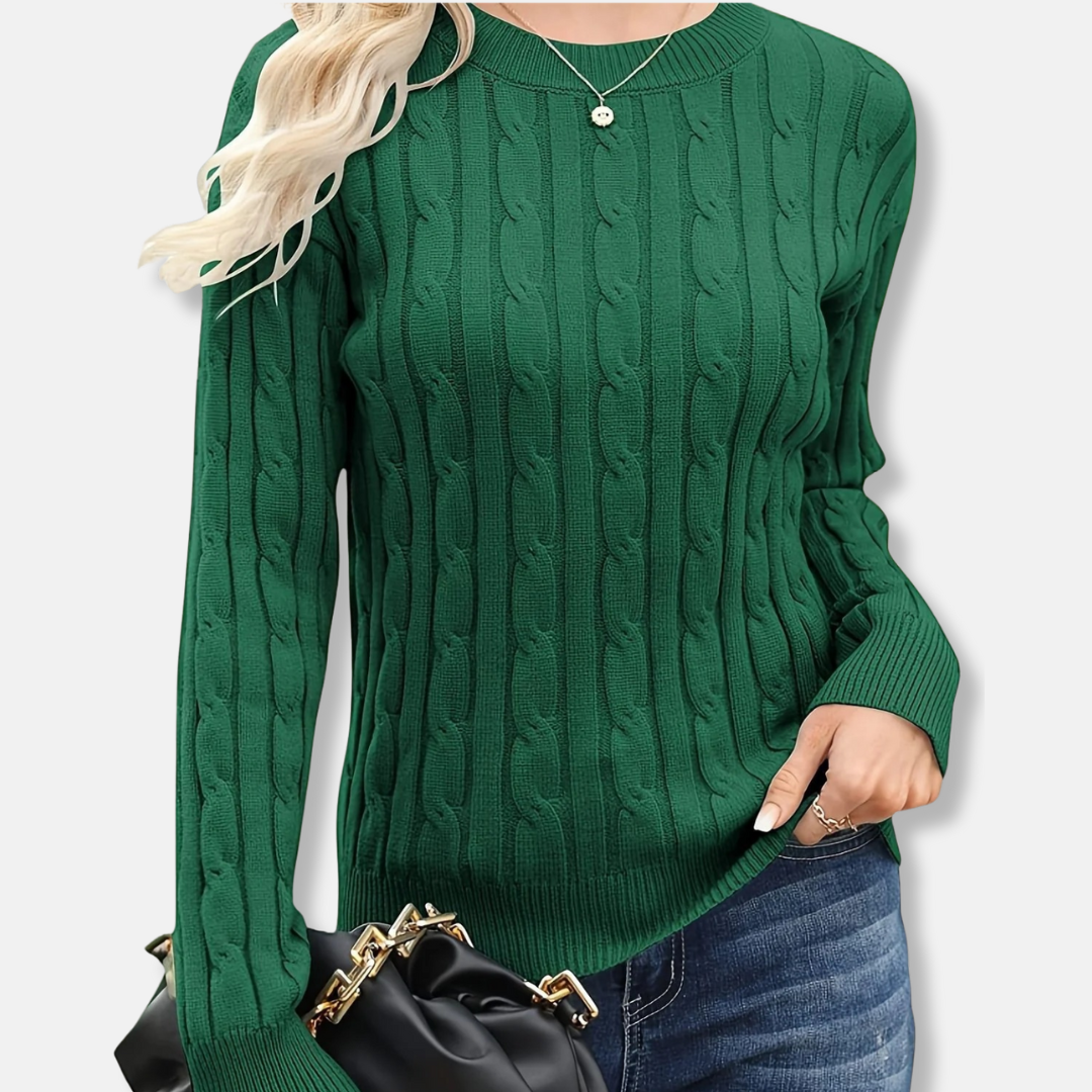 Cozy Women's Cable Knit Crew Neck Sweater