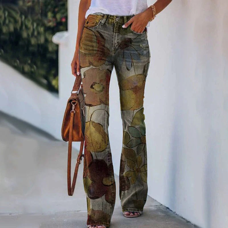 Stylish Flower Print Loose Fit Women's Pants