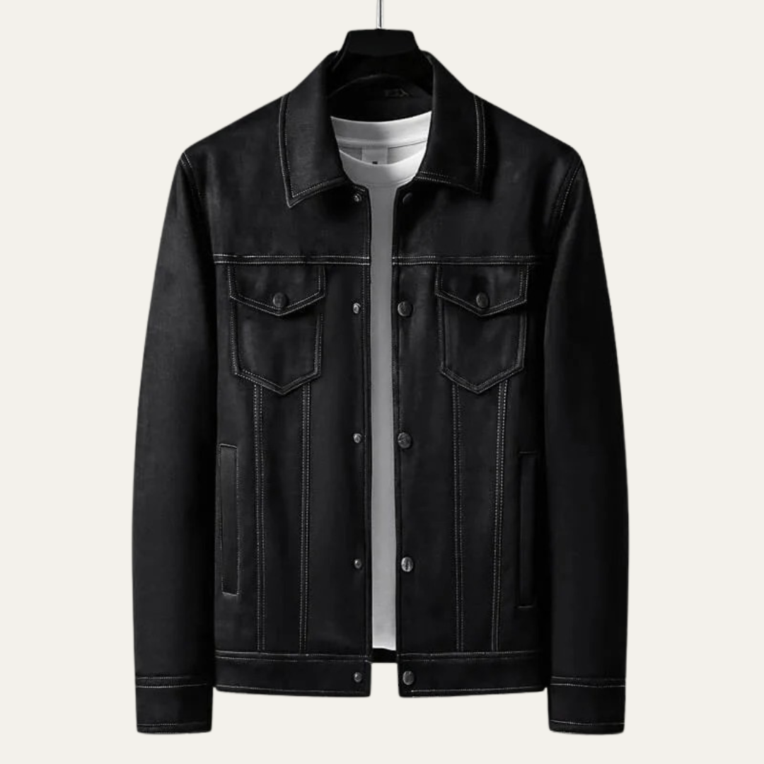 Classic Faux Leather Trucker Jacket for Men