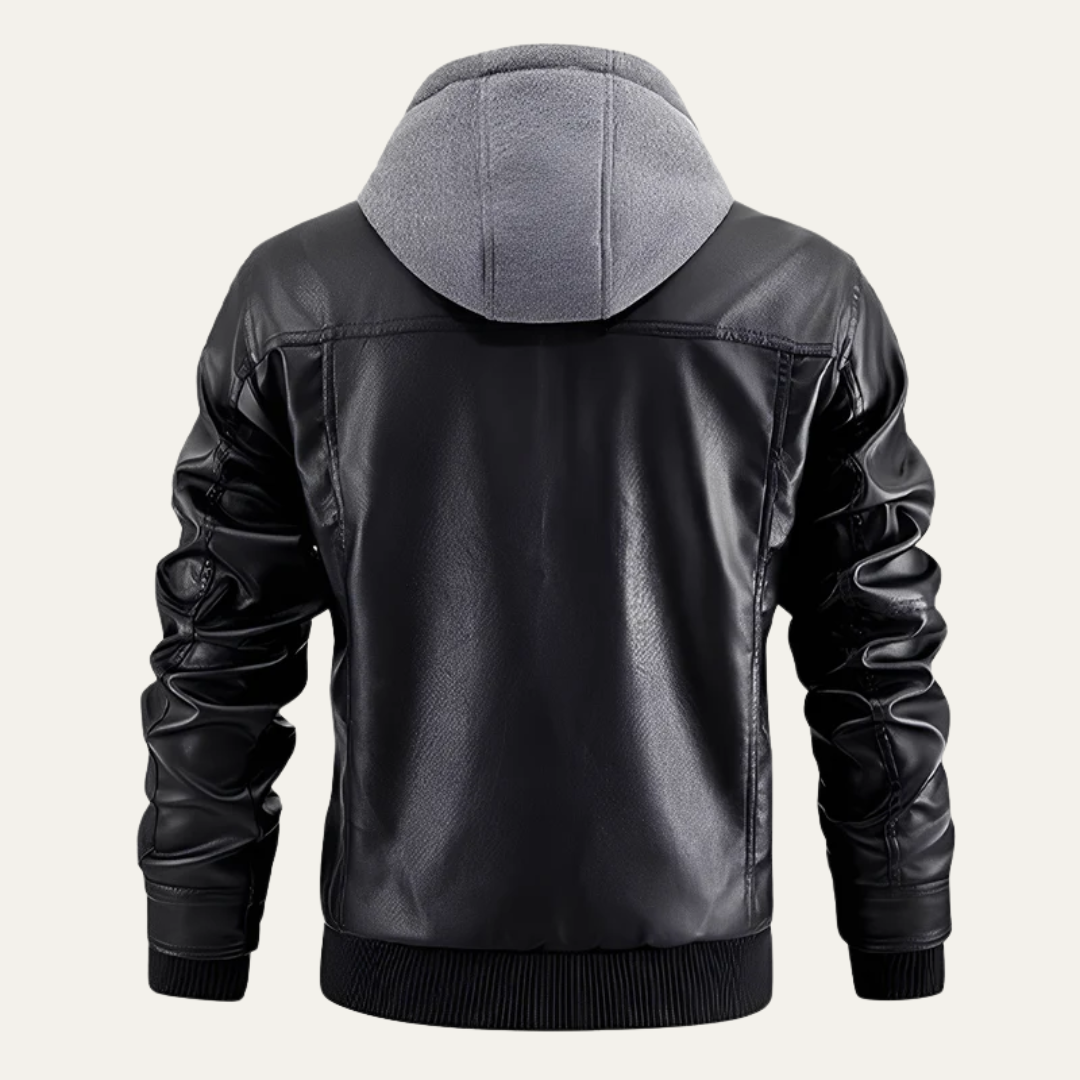 Men's Synthetic Biker Jacket with Hood