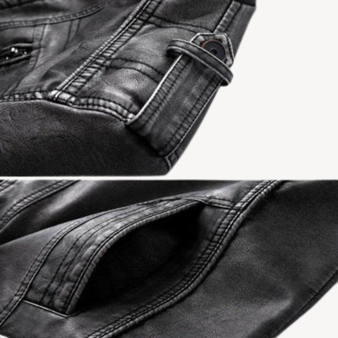 Men's Classic Synthetic Leather Biker Zip Jacket