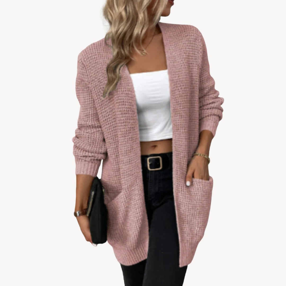 Cozy Crew Neck Cardigan for Women with Pockets