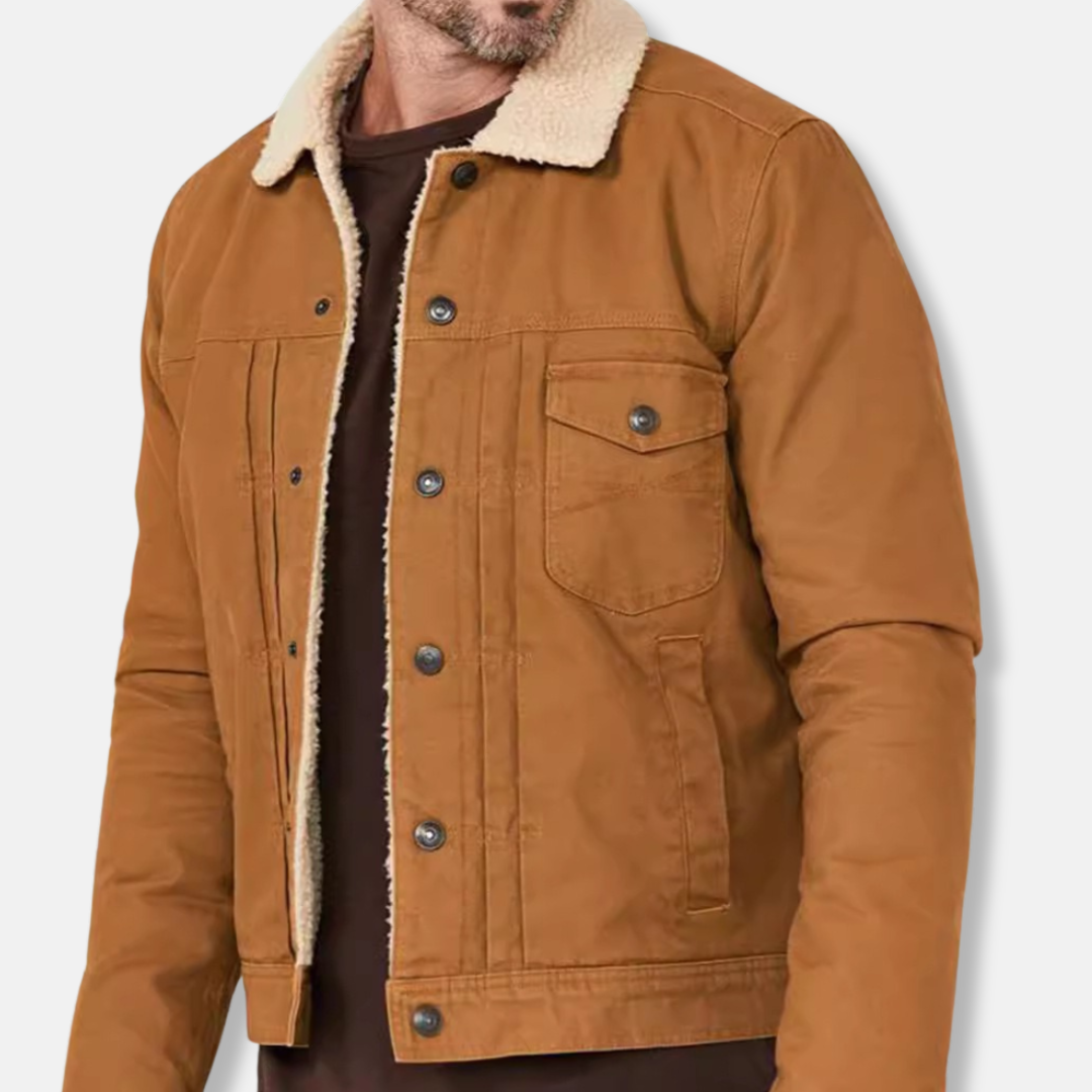 Casual Fit Mens Cotton Button Jacket with Fleece Collar