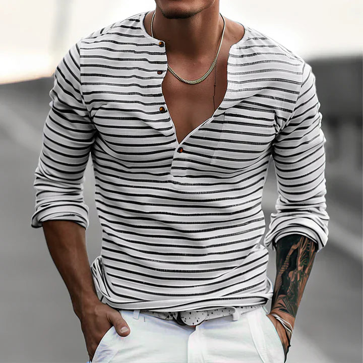 Classic Striped Men's Long Sleeve Casual Shirt - OutfitLondon