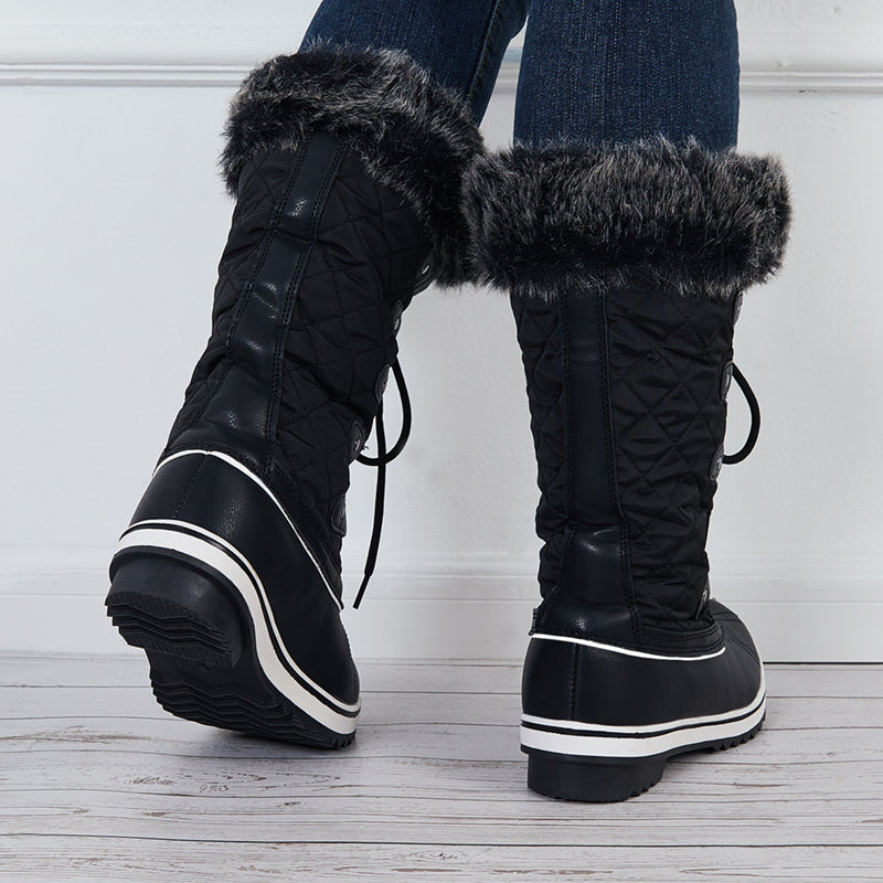 Warm Snow Boots Faux Fur Lined Lace up Mid Calf Winter Duck Boots