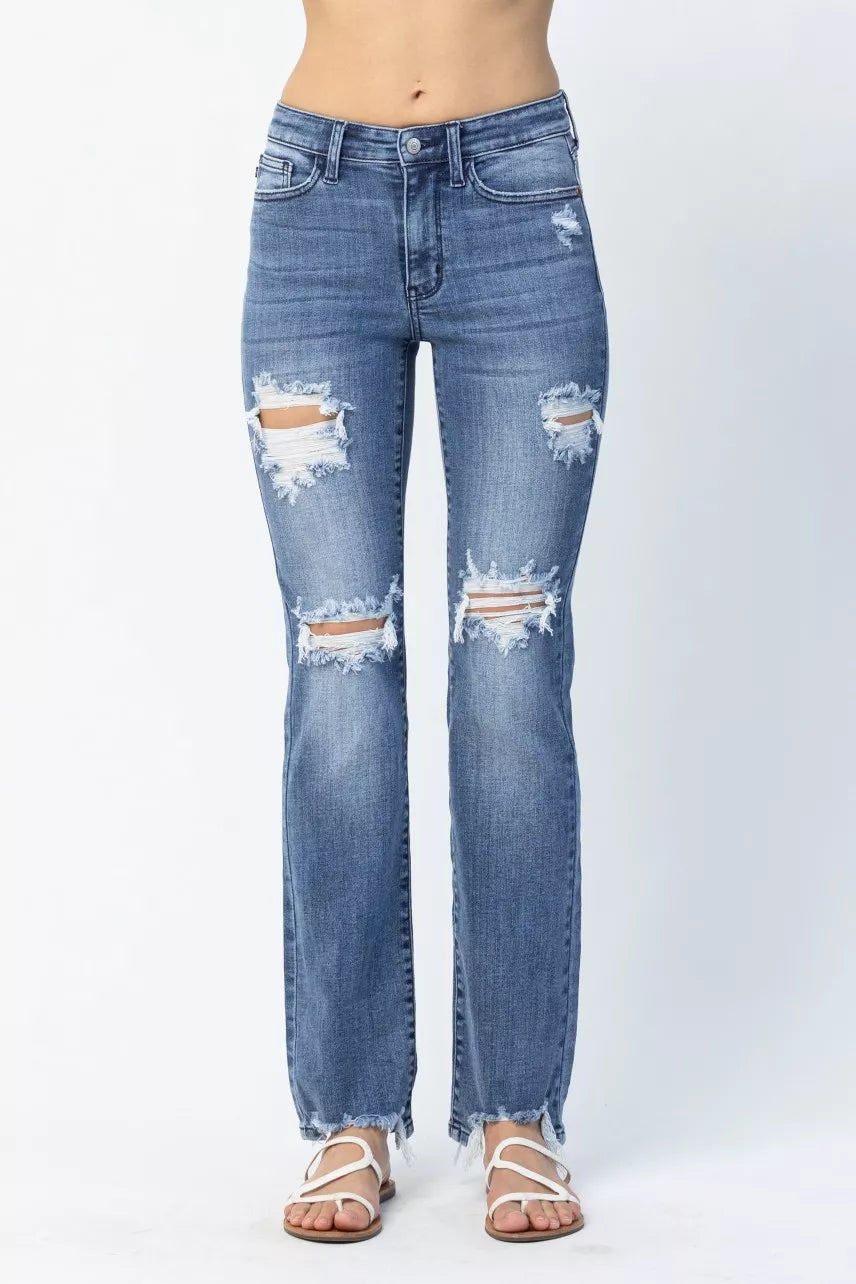 Relaxed Fit Distressed Straight Leg Jeans - OutfitLondon