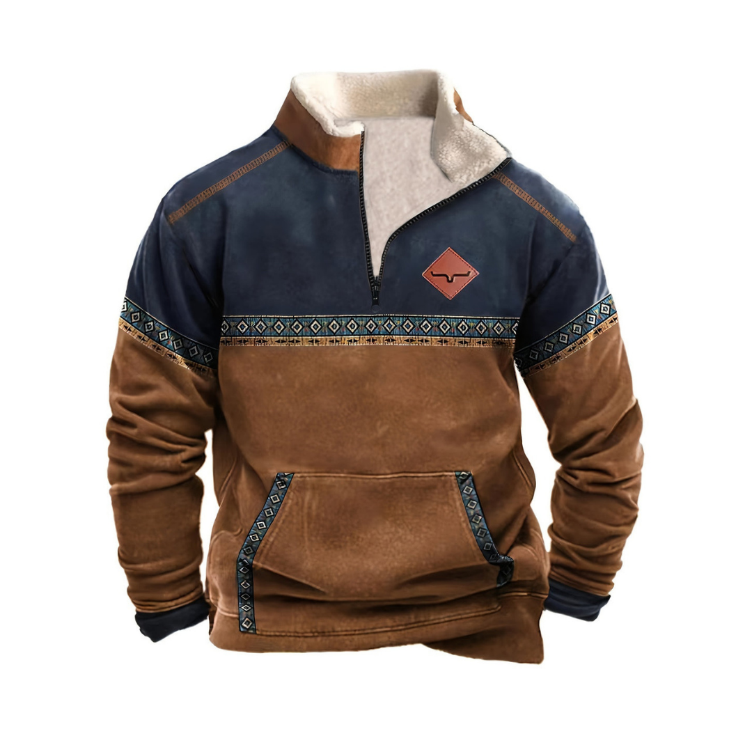 Men's Warm Plaid Fleece Pullover - OutfitLondon