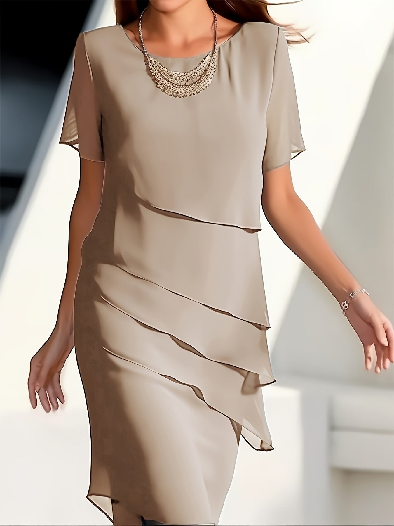 Ladies' Elegant Floral Short Sleeve Summer Dress