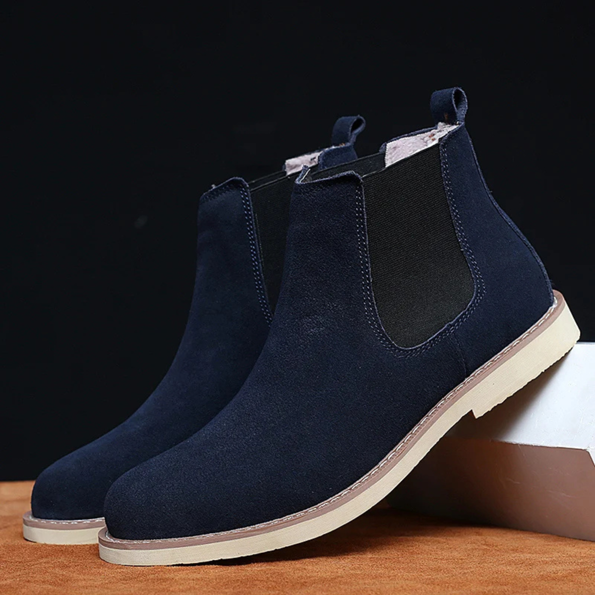 Luxury Men's Suede Leather Ankle Boots with Fur Inside