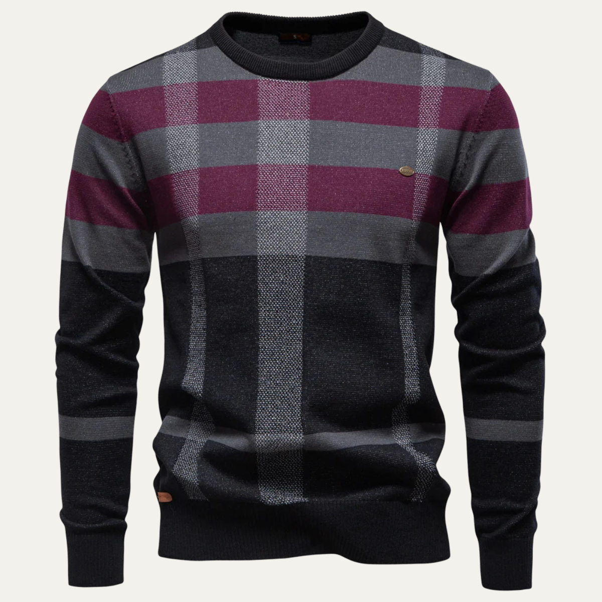 Classic Mens Plaid Crew Neck Sweater