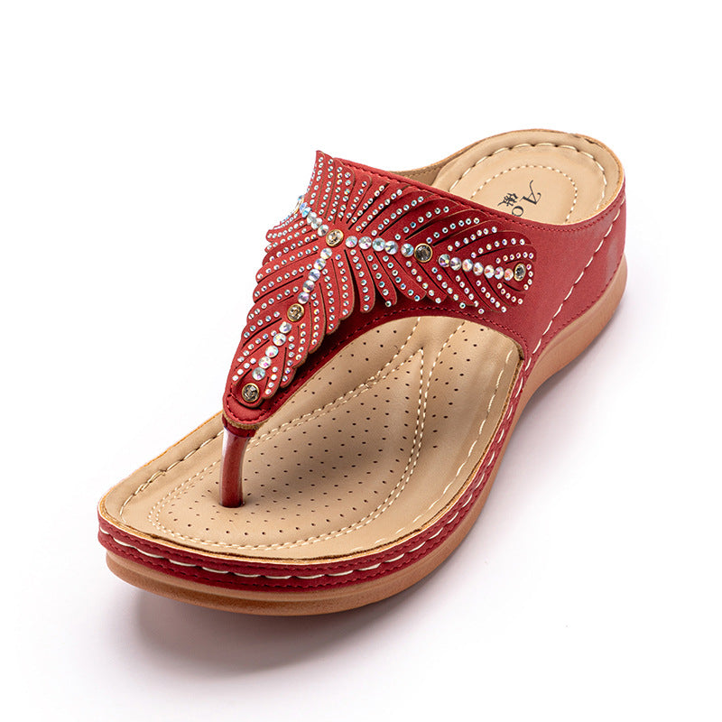 Women Casual Orthopedic Sandals, Crystal Rome Fashion Clip Toe Slippers