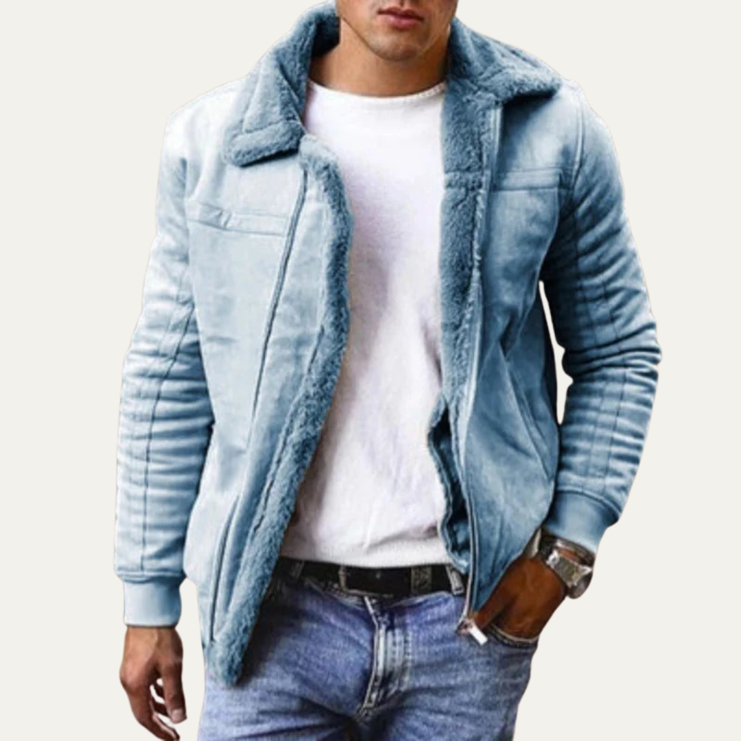 Men's Faux Fur Lined Leather Aviator Jacket