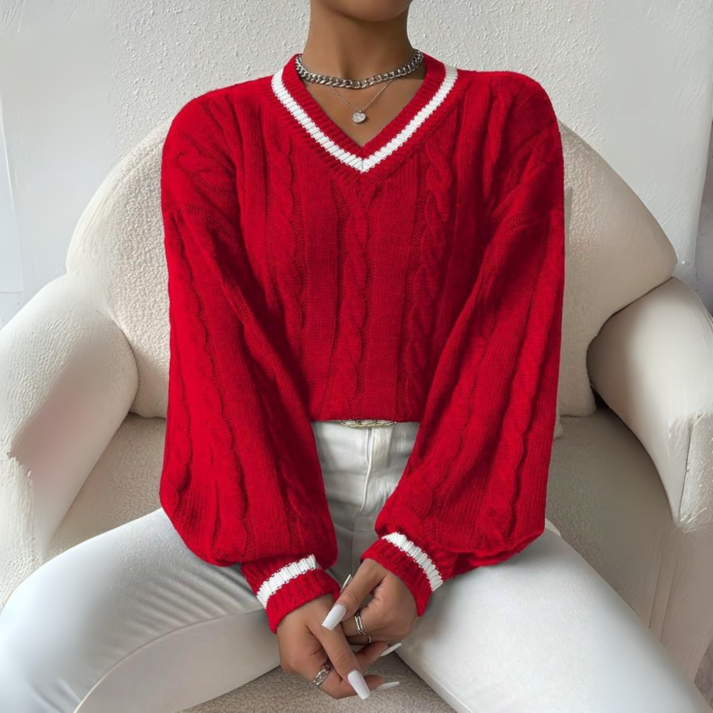 Stylish Women's V-Neck Long Sleeve Sweater