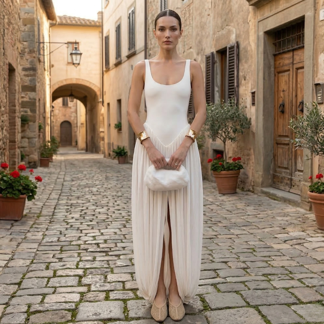 Chic Summer Sundress Sleeveless V Neck Flowy Evening Gown