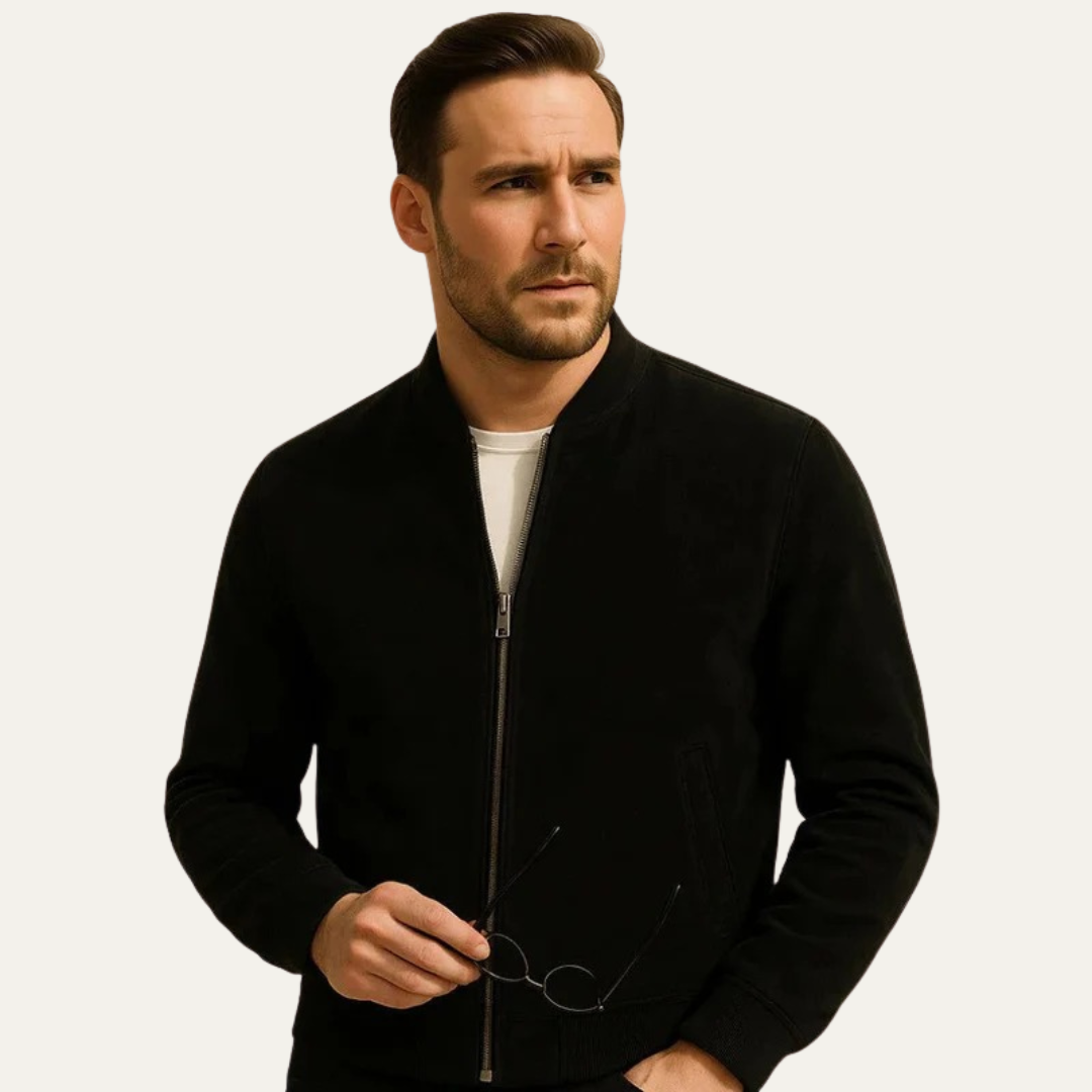 Men's Leather Look Zip Up Bomber Jacket