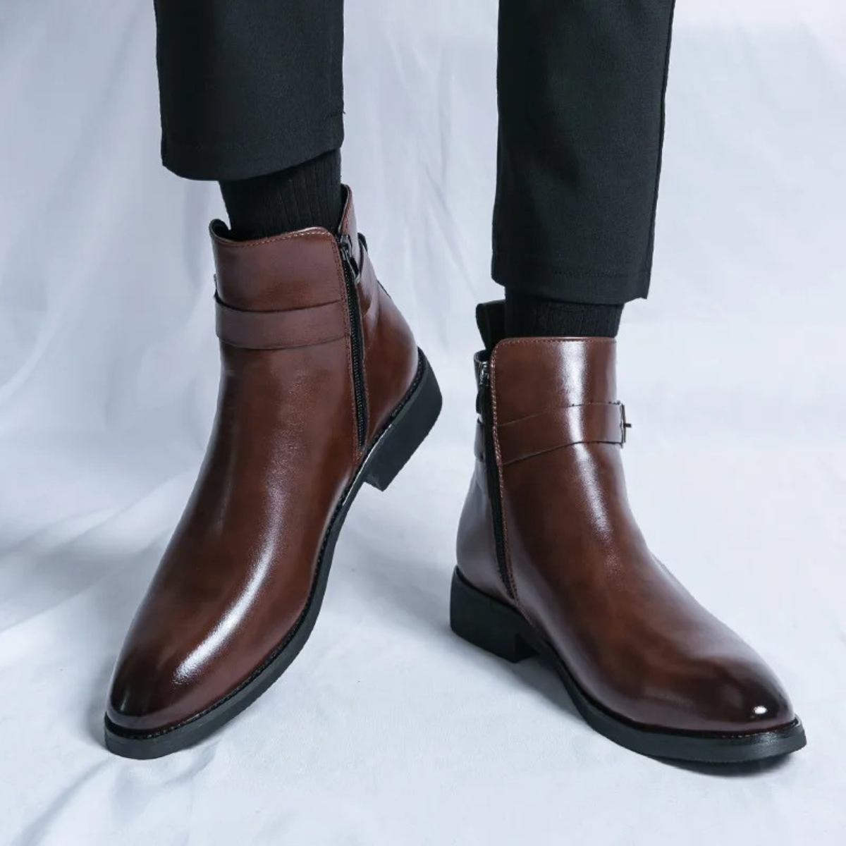 Men's Premium Leather Ankle Boots with Zipper and Grip Sole